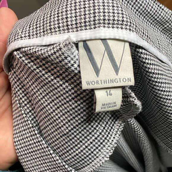 Worthington Houndstooth Pants grey black White Side Slit Hems - Picture 5 of 11